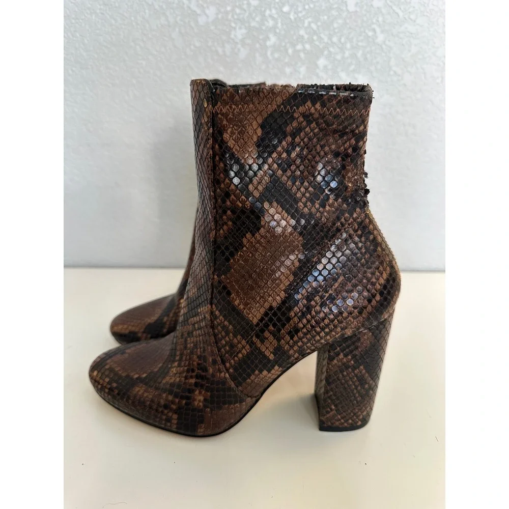 ALDO Women's Brown Snakeskin Embossed Block Heel Ankle Boots Size 6